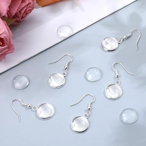 30 Pcs Cabochon Earrings Blanks Bezel Earrings Wire Hooks Blanks Silver Stainless Steel Jewelry Making Supplies Cabochon Settings Earring Making Accessories for Women DIY Earring Project in Saudi Arabia