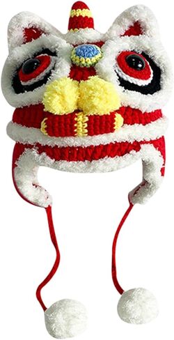 New Year Hat Chinese Style Headdress with Pom Spring Holiday Costume Supplies for Chinese New Year Favors Gifts, kid red in Saudi Arabia