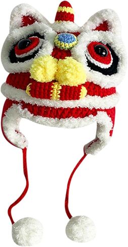 New Year Hat Chinese Style Headdress with Pom Spring Holiday Costume Supplies for Chinese New Year Favors Gifts, kid red in Saudi Arabia