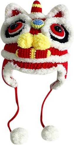 New Year Hat Chinese Style Headdress with Pom Spring Holiday Costume Supplies for Chinese New Year Favors Gifts, kid red in Saudi Arabia