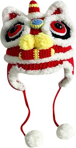 New Year Hat Chinese Style Headdress with Pom Spring Holiday Costume Supplies for Chinese New Year Favors Gifts, kid red in Saudi Arabia