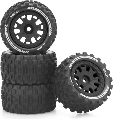 12mm Hex RC Car Tires and Wheels, daitoku 1/18 RC Truck Tires for 1/18 ARRMA Granite Typhon WLtoys A949 MJX Hyper Go H16 - Style B (Black) in Saudi Arabia