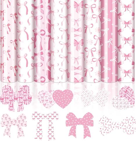 8 Sheets Pink Bow Heat Transfer Vinyl Coquette Bowknot Iron on Vinyl Trendy DIY Crafts HTV for Party T-Shirts Clothing Fabric, 9.6 x 11.8 Inch in Saudi Arabia