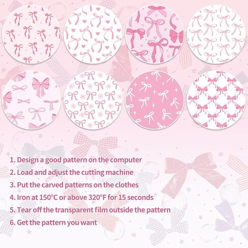 8 Sheets Pink Bow Heat Transfer Vinyl Coquette Bowknot Iron on Vinyl Trendy DIY Crafts HTV for Party T-Shirts Clothing Fabric, 9.6 x 11.8 Inch in Saudi Arabia