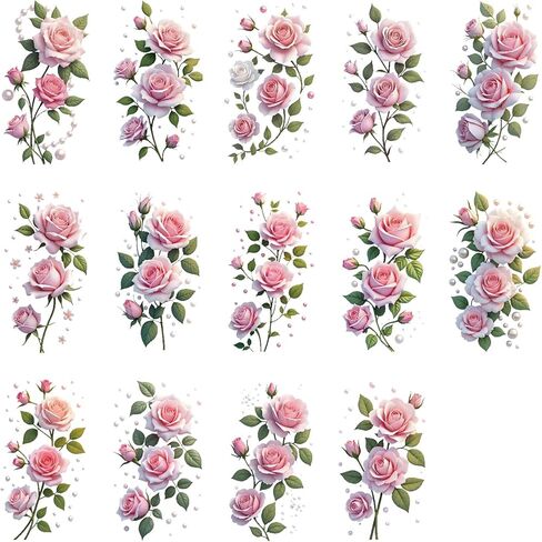 14 Pieces Beautiful Rose Flower UV DTF Transfer Stickers, Waterproof, Scratch Resistant, Self-Adhesive, Suitable for Decorating Ceramic Cups, Glass Cups, Metal Cups, DIY Decoration Various Items in Saudi Arabia