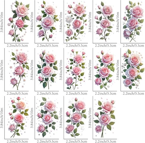 14 Pieces Beautiful Rose Flower UV DTF Transfer Stickers, Waterproof, Scratch Resistant, Self-Adhesive, Suitable for Decorating Ceramic Cups, Glass Cups, Metal Cups, DIY Decoration Various Items in Saudi Arabia