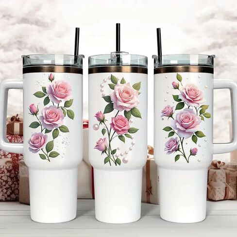 14 Pieces Beautiful Rose Flower UV DTF Transfer Stickers, Waterproof, Scratch Resistant, Self-Adhesive, Suitable for Decorating Ceramic Cups, Glass Cups, Metal Cups, DIY Decoration Various Items in Saudi Arabia