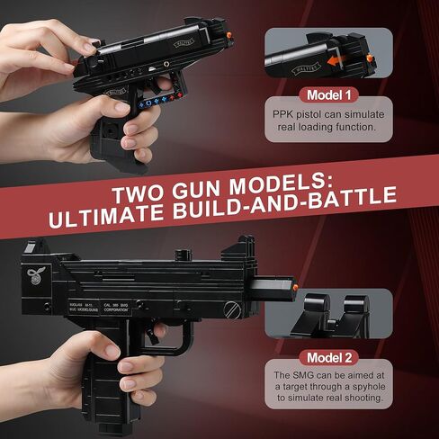 مجموعات بنادق Walther PPK & MAC-10 المتوافقة مع Lego، والتي تتميز بنموذجين من الأسلحة، وأفكار هدايا لمحبي الجيش، والأطفال بعمر 8 سنوات فما فوق والبالغين in Kuwait