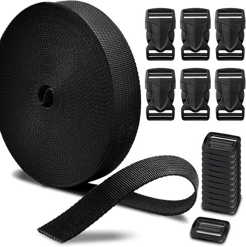 CooBigo Buckles Straps Set:6 Pack Quick Release Buckles+10 Yard Webbing Straps+12 Pcs Tri-Glide Sliders in Saudi Arabia