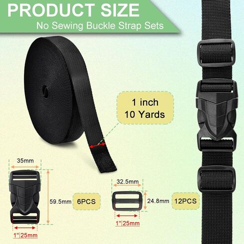 CooBigo Buckles Straps Set:6 Pack Quick Release Buckles+10 Yard Webbing Straps+12 Pcs Tri-Glide Sliders in Saudi Arabia