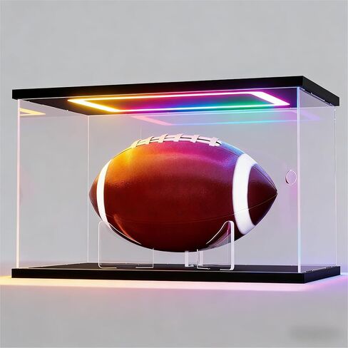 Acrylic Football Display Case with RGB LED Lights, Dustproof Sports Ball Showcase Organizer Box, Display Case for Rugby,Soccer,Collectibles (Black 12.6x7.5x7.5 inch, 32x19x19 cm) in Saudi Arabia