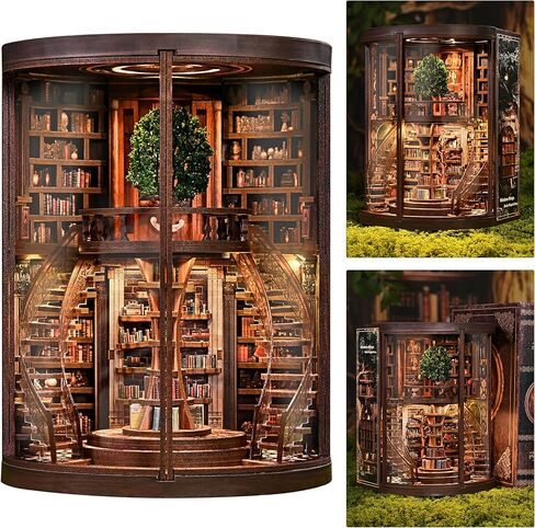 ISSEVE Book Nook Kits for Adults, Library Booknook Kit DIY Miniature Dollhouse Book Nooks, 3D Wooden Puzzle Model Creative Bookshlef Home Decoration Adult Crafts Kits Gift (Wisdom Book Repository) in Kuwait
