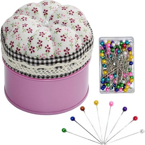 Pumpkin Shaped Pin Cushion with Metal Storage Case, Sewing Pincushion Storage Set with 100 Pearlescent Ball-tip Sewing Needles, Cute Round Needle Holder for Tailoring, Quilting, Jewelry DIY in Saudi Arabia