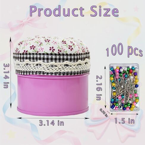 Pumpkin Shaped Pin Cushion with Metal Storage Case, Sewing Pincushion Storage Set with 100 Pearlescent Ball-tip Sewing Needles, Cute Round Needle Holder for Tailoring, Quilting, Jewelry DIY in Saudi Arabia