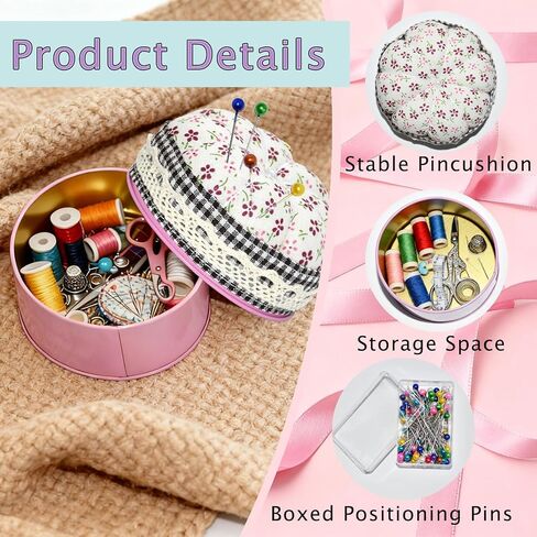 Pumpkin Shaped Pin Cushion with Metal Storage Case, Sewing Pincushion Storage Set with 100 Pearlescent Ball-tip Sewing Needles, Cute Round Needle Holder for Tailoring, Quilting, Jewelry DIY in Saudi Arabia