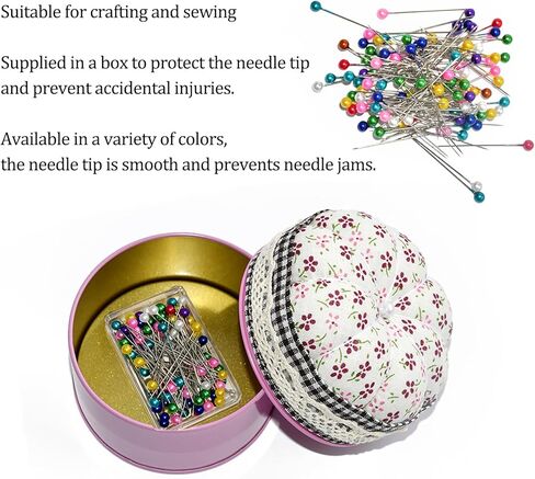 Pumpkin Shaped Pin Cushion with Metal Storage Case, Sewing Pincushion Storage Set with 100 Pearlescent Ball-tip Sewing Needles, Cute Round Needle Holder for Tailoring, Quilting, Jewelry DIY in Saudi Arabia