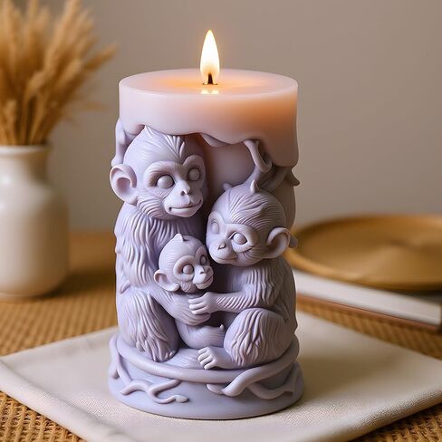 3D Monkey Animal Candle Mold Monkey Family Relief Column Silicone Candle Molds for Candles Making Resin Casting Aromatherapy Candles Handmade Wax Home Decor in Saudi Arabia