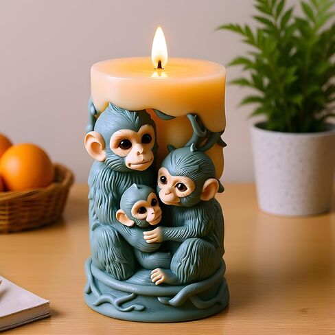 3D Monkey Animal Candle Mold Monkey Family Relief Column Silicone Candle Molds for Candles Making Resin Casting Aromatherapy Candles Handmade Wax Home Decor in Saudi Arabia
