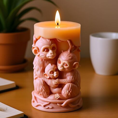 3D Monkey Animal Candle Mold Monkey Family Relief Column Silicone Candle Molds for Candles Making Resin Casting Aromatherapy Candles Handmade Wax Home Decor in Saudi Arabia