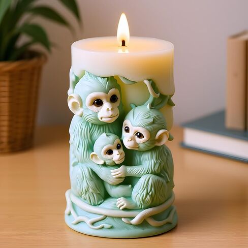 3D Monkey Animal Candle Mold Monkey Family Relief Column Silicone Candle Molds for Candles Making Resin Casting Aromatherapy Candles Handmade Wax Home Decor in Saudi Arabia