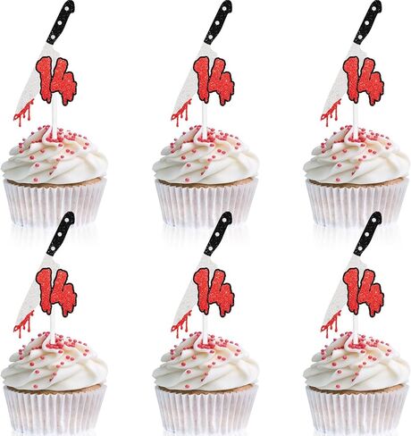 18pcs Horror Movie Cupcake Topper Set Bloody Knife Themed 13th Birthday Happy, Horror theme party, boys and girls birthday party, or horror movie party killer decoration supplies - LIANGSS in Saudi Arabia