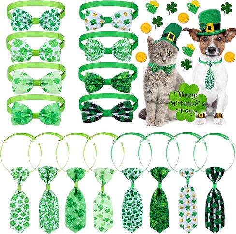16 Pieces St. Patrick's Day Dog Ties Set Shamrock Cat Bow Ties Adjustable Clover Bow Ties Collars Green Irish Dog Neckties Collar for Small Medium Dogs Cats St. Patrick's Day Decorations in Saudi Arabia