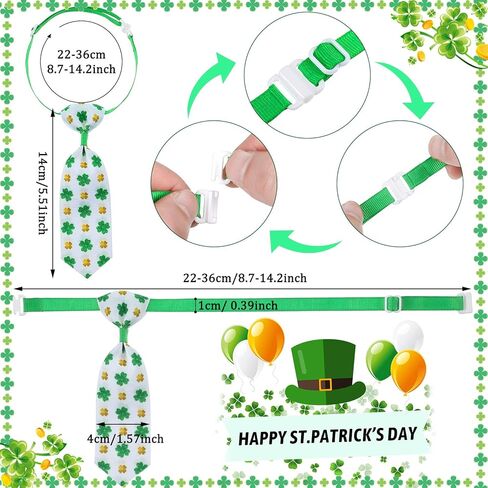 16 Pieces St. Patrick's Day Dog Ties Set Shamrock Cat Bow Ties Adjustable Clover Bow Ties Collars Green Irish Dog Neckties Collar for Small Medium Dogs Cats St. Patrick's Day Decorations in Saudi Arabia