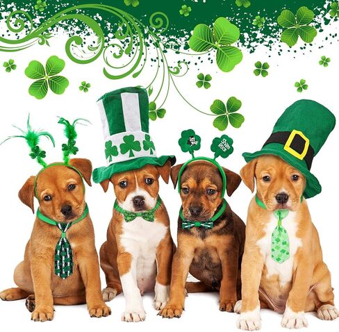 16 Pieces St. Patrick's Day Dog Ties Set Shamrock Cat Bow Ties Adjustable Clover Bow Ties Collars Green Irish Dog Neckties Collar for Small Medium Dogs Cats St. Patrick's Day Decorations in Saudi Arabia