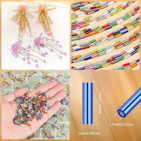5040pcs Bugle Beads for Embroidery, Embroidery Glass Long Tube Beads Kits for Crafts, DIY Earrings,Bracelets, Necklaces, Jewelry Making（28 Colors 7mm Pouring Silver） in Saudi Arabia