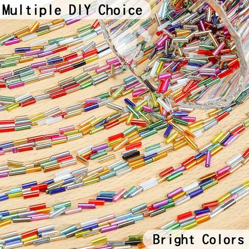 5040pcs Bugle Beads for Embroidery, Embroidery Glass Long Tube Beads Kits for Crafts, DIY Earrings,Bracelets, Necklaces, Jewelry Making（28 Colors 7mm Pouring Silver） in Saudi Arabia