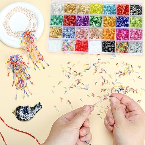 5040pcs Bugle Beads for Embroidery, Embroidery Glass Long Tube Beads Kits for Crafts, DIY Earrings,Bracelets, Necklaces, Jewelry Making（28 Colors 7mm Pouring Silver） in Saudi Arabia