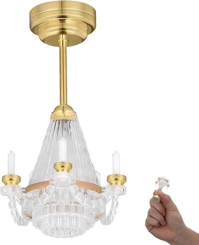 ضوء الثريا المصغر لبيت الدمى من Toyvian: مصباح سقف LED بمقياس 1 12 يضيء شمعة ضوء ديكور بيت الدمى، مصباح سقف غرفة المعيشة الداخلي، إكسسوارات الأثاث الصغيرة in Kuwait