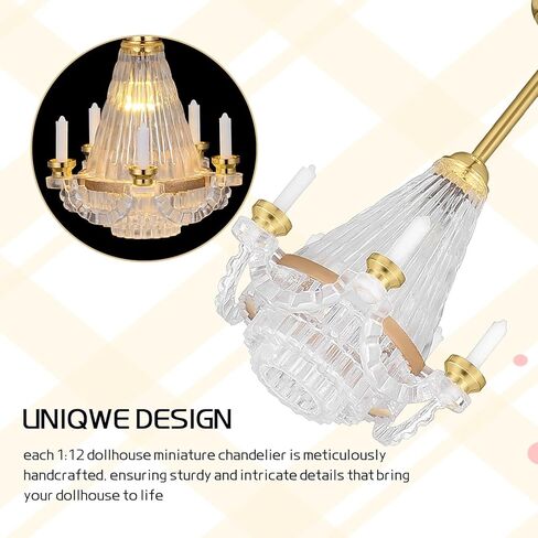 ضوء الثريا المصغر لبيت الدمى من Toyvian: مصباح سقف LED بمقياس 1 12 يضيء شمعة ضوء ديكور بيت الدمى، مصباح سقف غرفة المعيشة الداخلي، إكسسوارات الأثاث الصغيرة in Kuwait