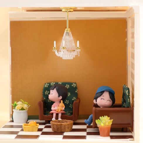 ضوء الثريا المصغر لبيت الدمى من Toyvian: مصباح سقف LED بمقياس 1 12 يضيء شمعة ضوء ديكور بيت الدمى، مصباح سقف غرفة المعيشة الداخلي، إكسسوارات الأثاث الصغيرة in Kuwait