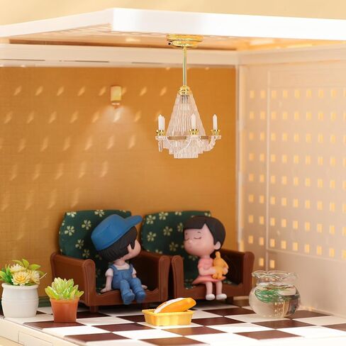 ضوء الثريا المصغر لبيت الدمى من Toyvian: مصباح سقف LED بمقياس 1 12 يضيء شمعة ضوء ديكور بيت الدمى، مصباح سقف غرفة المعيشة الداخلي، إكسسوارات الأثاث الصغيرة in Kuwait