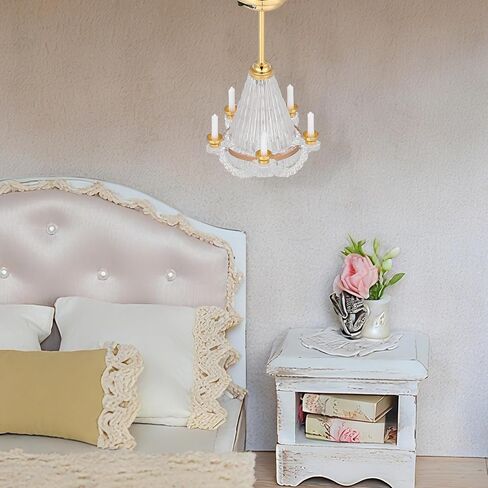 ضوء الثريا المصغر لبيت الدمى من Toyvian: مصباح سقف LED بمقياس 1 12 يضيء شمعة ضوء ديكور بيت الدمى، مصباح سقف غرفة المعيشة الداخلي، إكسسوارات الأثاث الصغيرة in Kuwait