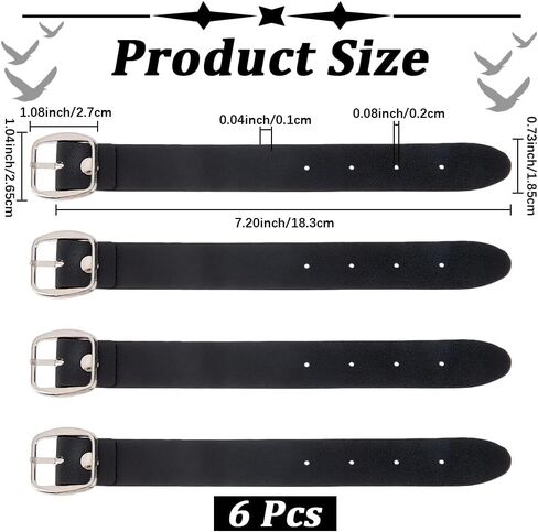 6Pcs 7.2 x 0.7 Inch Adjustable Bicycle Basket Strap Black PU Leather Belt Buckle Extender Adjustable Kilt Skirt Extention Strap with Metal Square Buckle for Coat Jacket Dress Bags DIY Craft in Saudi Arabia