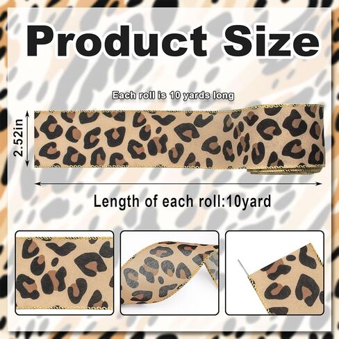 Threetols Leopard Print Wired Edge Ribbons 2.5" 10 Yards Natural Cheetah Brown Decor Wrapping Ribbon Animal Print Burlap Fabric Craft Ribbon for Spring Holiday DIY Craft Wreath Bow Decor in Saudi Arabia