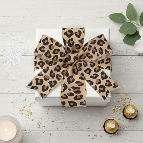 Threetols Leopard Print Wired Edge Ribbons 2.5" 10 Yards Natural Cheetah Brown Decor Wrapping Ribbon Animal Print Burlap Fabric Craft Ribbon for Spring Holiday DIY Craft Wreath Bow Decor in Saudi Arabia