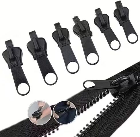 6-Piece Universal Replacement Zipper Kit – Durable Alloy Zippers in Black, Perfect for Zipper Repair in Multiple Sizes in Saudi Arabia