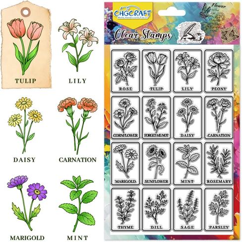 CHGCRAFT Flower Illustrations Style Clear Stamps Rose Silicone Stamp Seal for DIY Scrapbooking and Card Making Paper Craft Decor 6.3 × 4.3 Inch in Saudi Arabia