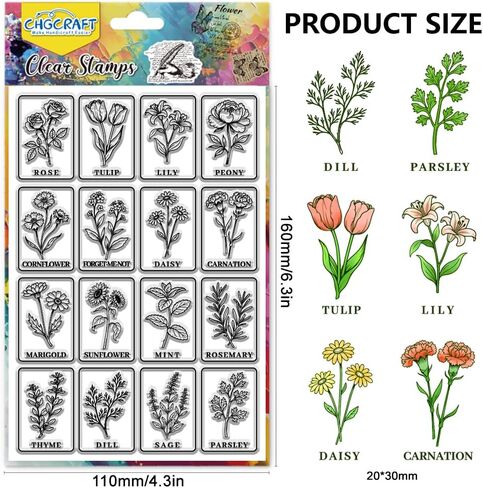 CHGCRAFT Flower Illustrations Style Clear Stamps Rose Silicone Stamp Seal for DIY Scrapbooking and Card Making Paper Craft Decor 6.3 × 4.3 Inch in Saudi Arabia