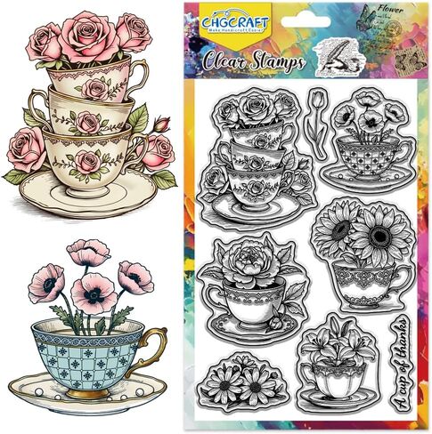 CHGCRAFT Flower Illustrations Style Clear Stamps Rose Silicone Stamp Seal for DIY Scrapbooking and Card Making Paper Craft Decor 6.3 × 4.3 Inch in Saudi Arabia