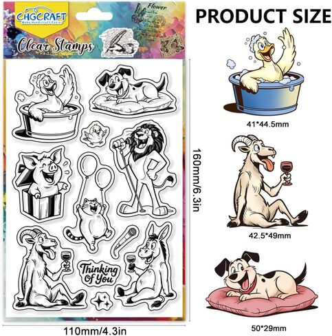 CHGCRAFT Cute and Exaggerated Animals Clear Stamps Funny Animals Transparent Stamps Silicone Clear Stamp Seals for DIY Scrapbooking Photo Album Decoration, 4.3x6.3 inch in Saudi Arabia
