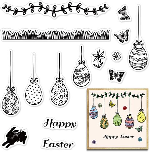 Easter Egg Balloons Clear Stamps for Card Making Decoration and Scrapbooking Supplies, Happy Easter Words Transparent Rubber Stamps for Paper Card Photo Album Crafting Supplies in Saudi Arabia
