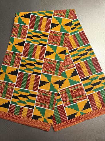 African Kente Print #4 Fabric (1 Yard), Cotton, 44" Wide, Multicolor Geometric Pattern, Head Wrap, Scarf, Choir, Dance in Saudi Arabia