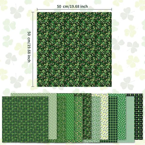 12 Pieces St. Patrick's Day Fabric Squares 20 x 20 Inch Precut Polyester Quilting Fabric Patchwork Green Irish Party Pattern Leprechaun Shamrock for Sewing Crafting DIY Supplies, 12 Designs in Saudi Arabia