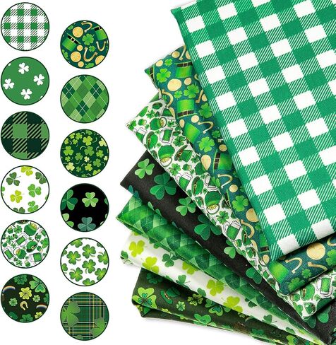 12 Pieces St. Patrick's Day Fabric Squares 20 x 20 Inch Precut Polyester Quilting Fabric Patchwork Green Irish Party Pattern Leprechaun Shamrock for Sewing Crafting DIY Supplies, 12 Designs in Saudi Arabia