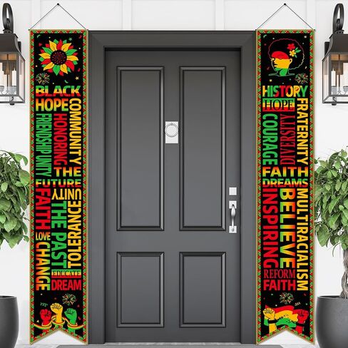 Wiooffen 2PCS Black History Month Door Banners Decorations February African American Inspirational Front Door Porch Sign Juneteenth Motivational Hanging Banner Wall Decor for Indoor Outdoor in Saudi Arabia