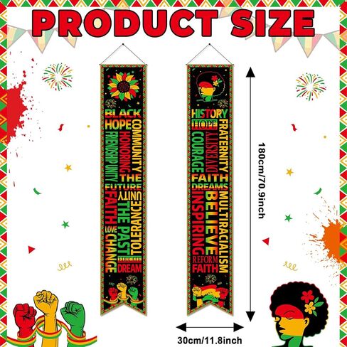 Wiooffen 2PCS Black History Month Door Banners Decorations February African American Inspirational Front Door Porch Sign Juneteenth Motivational Hanging Banner Wall Decor for Indoor Outdoor in Saudi Arabia
